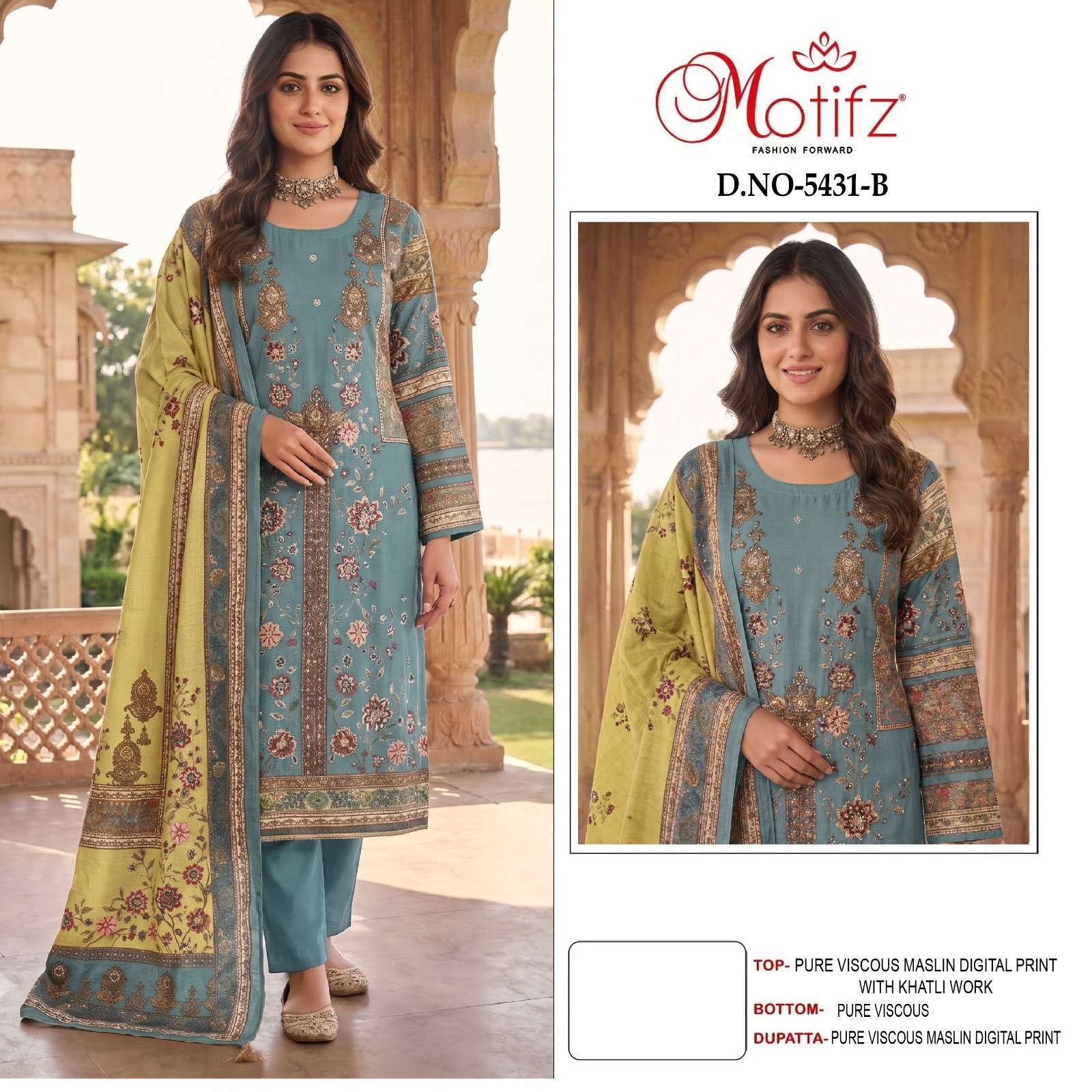 MOTIFZ 5431 BOUTIQUE VISCOSE MASLIN KHATLI WORK LADIES DRESS WHOLESALER SHOP
